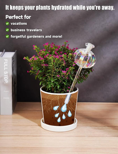 NiHome Cactus-Shaped Glass Plant Self-Watering Globes 6-Pack, Glass Waterer Stakes for Potted Plants, Automatic Mini Irrigation System, Adorable Gardening Tool (Iridescent, 3 Large + 3 Medium)