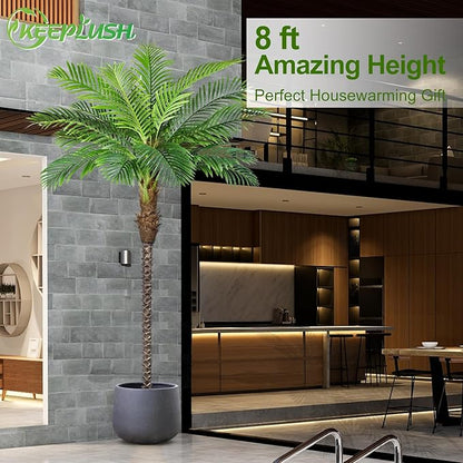 8ft Tall Artificial Phoenix Palm Tree for Outdoor Indoor Decor, Large Faux Coconut Silk Palm Tree Tropical Fake Tree Perfect for Outside Patio Poolside Home Office Decor (Set of 2)