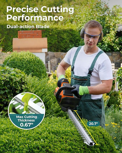 20'' Hedge Trimmer Cordless with Battery, 3000RPM Electric Handheld Bush Clipper with 2pcs 2000mAh Rechargeable Batteries, 180° Rotatable Head, 2/3'' Blade Gap Orange