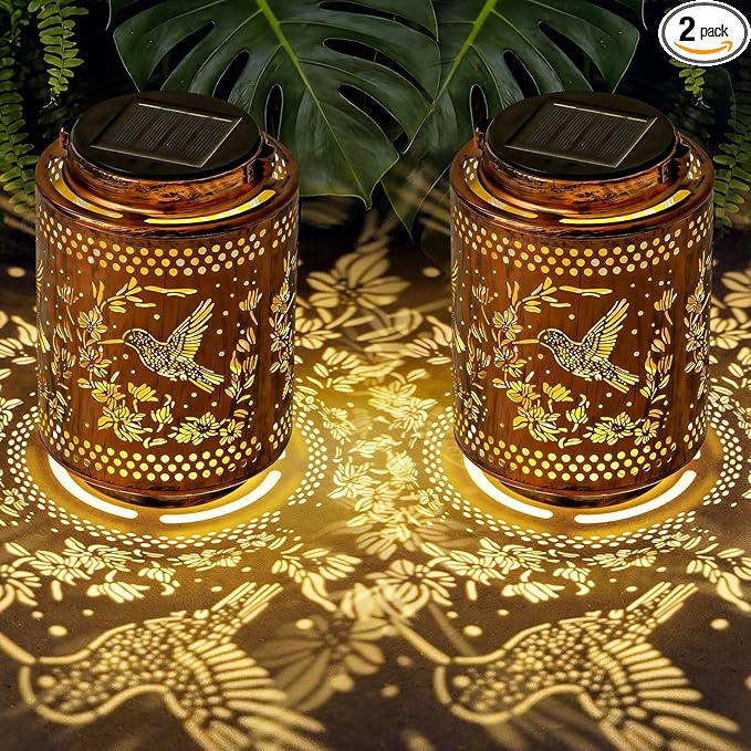2 Pack Hummingbird Solar Lanterns, Birthday Gifts for Women Mom Grandma, Outdoor Waterproof Hanging Garden Decor for Patio, Yard