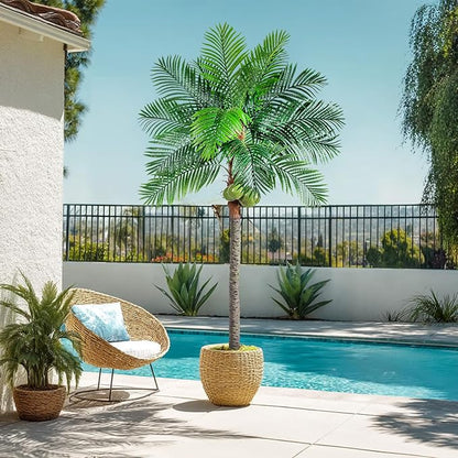 Artificial Phoenix Palm Tree 8.2ft Tall - Fake Large Tropical Tree with Adjustable Leaves, Realistic Faux Sago Palm for Indoor Outdoor Decor, Patio, Poolside, Yard, Living Room, Office