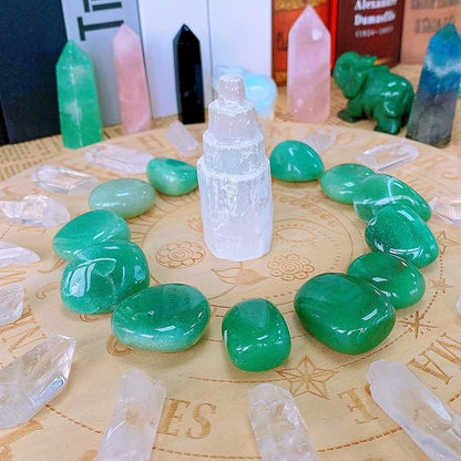 QINJIEJIE 0.9 LBS Green Aventurine Polished Stones Tumbled Crystals Bulk Gemstones 0.6-1" Irregular Stone Natural Reiki Healing Crystal for Plants Vase Filler Decoration Energy Beginners Gifts