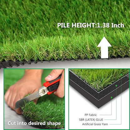 Artificial Grass Rug Outdoor Indoor 3FTX60FT Fake Grass Carpet Green Synthetic Grass Pet Turf Realistic Faux Grass Rug with Drain Holes for Garden Lawn Landscape Balcony Home Decor Patio