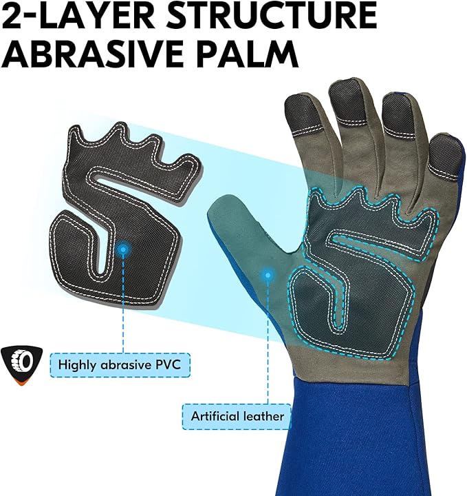 Vgo... Safety Work Gloves Men,Gardening,Long Sleeves Gauntlet,Puncture Proof,Touchscreen(1 Pair,Size L,Blue,AL6608-ML)