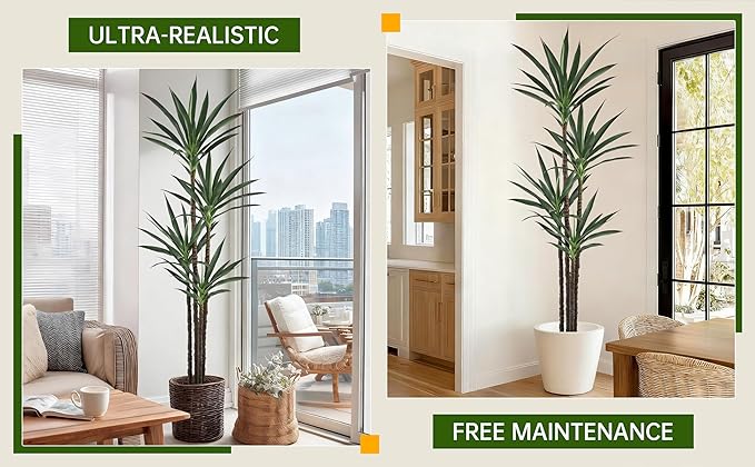 Artificial Agave Tree 6FT with 60 Leaves & 4 Trunks & Elegant Black Pot Realistic Tall Large Fake Faux Modern Tree 72 Inch for Indoor Home Office Porch Store Corner Decor Housewarming Gift