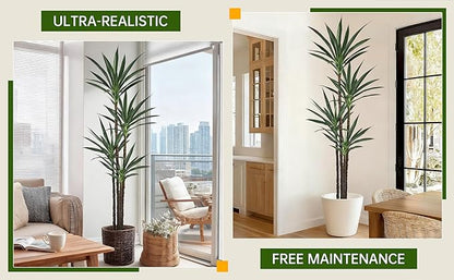 Artificial Agave Tree 6FT with 60 Leaves & 4 Trunks & Elegant Black Pot Realistic Tall Large Fake Faux Modern Tree 72 Inch for Indoor Home Office Porch Store Corner Decor Housewarming Gift