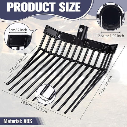 Lasnten 6 Pack Manure Fork Replacement Heads 12 Tines Heavy Duty Pitchfork Heads with Screws & Nuts Durable Horse Manure Rake for Picking up Grass Hay Animal Waste(Black)