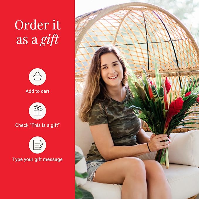 BloomsyBox: Tropical Bouquet Treasure with Bright Heliconias, Red Ginger and Tropical Greener | Fresh Cut Flowers, Hand-Tied, Farm Fresh Flowers Bouquet | Perfect for any special occasion | No Vase