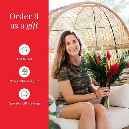 BloomsyBox: Tropical Bouquet Treasure with Bright Heliconias, Red Ginger and Tropical Greener | Fresh Cut Flowers, Hand-Tied, Farm Fresh Flowers Bouquet | Perfect for any special occasion | No Vase