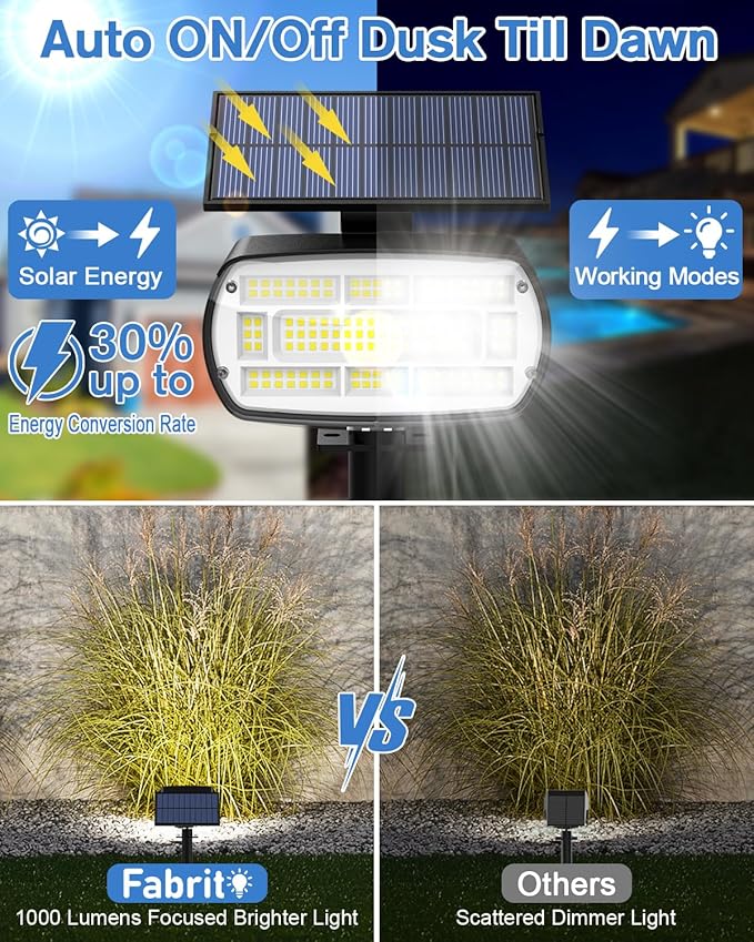 Fabrito Solar Spot Lights Outdoor 136 LEDs, Big Brighter Lighting Solar Lights Outdoor, 2 Pack IP65 Waterproof Landscape Spotlights Auto On/Off for Yard, Garden, Pathway, Plants,Tree (Cool White)
