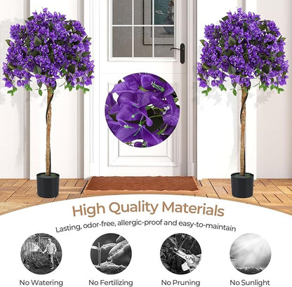GOFLAME 53" Artificial Bougainvillea Tree, Faux Silk Flower Plant in Pot with 576 Flowers & 288 Leaves, Indoor Outdoor Fake Bougainvillea for Home, Office and Garden Decor, Purple