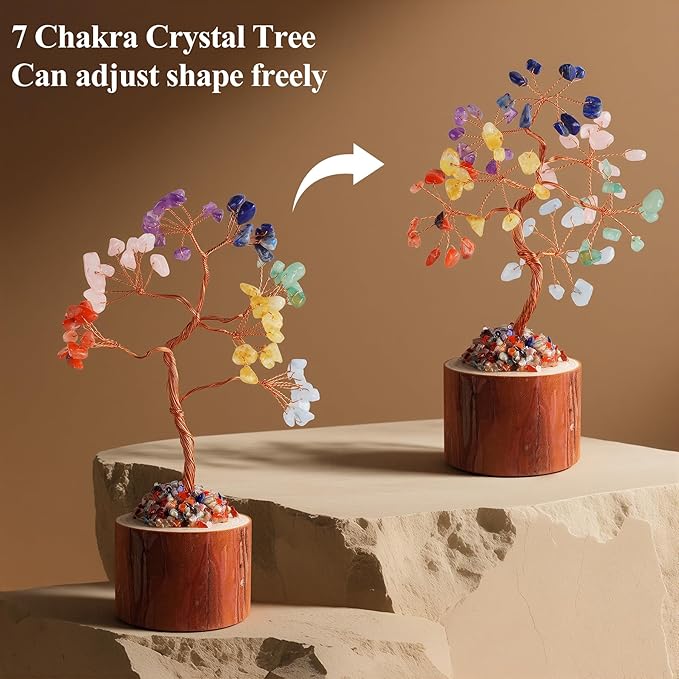Crystal Tree of Life, Healing Crystal Trees with 63 Beads Chakra Stones, Handmade 7 Chakra Tree for Home Office Desk Crystal Decor, Good Luck Birthday Gifts for Women, Mom