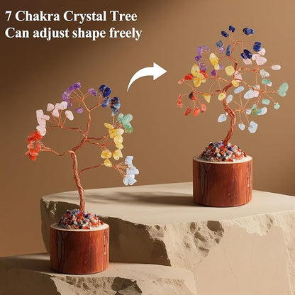Crystal Tree of Life, Healing Crystal Trees with 63 Beads Chakra Stones, Handmade 7 Chakra Tree for Home Office Desk Crystal Decor, Good Luck Birthday Gifts for Women, Mom