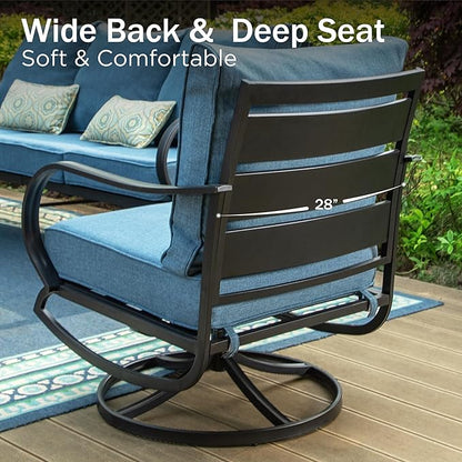PHI VILLA 5 PCS Patio Furniture Set,Metal Deluxe Patio Set with 1 x 3 Seater Deep Seating Bench, 2 x Swivel Sofa Chairs & 2 x Metal Cushioned Ottoman, Outdoor Patio Set for Garden, Navy Blue