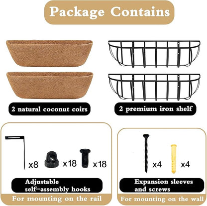 Window Box Railing Planter with Coco Liner 2 Pack 16 Inch Metal Hanging Flower Planter Deck Railing Planters Boxes for Balcony Outdoor Plants Fence Porch Patio