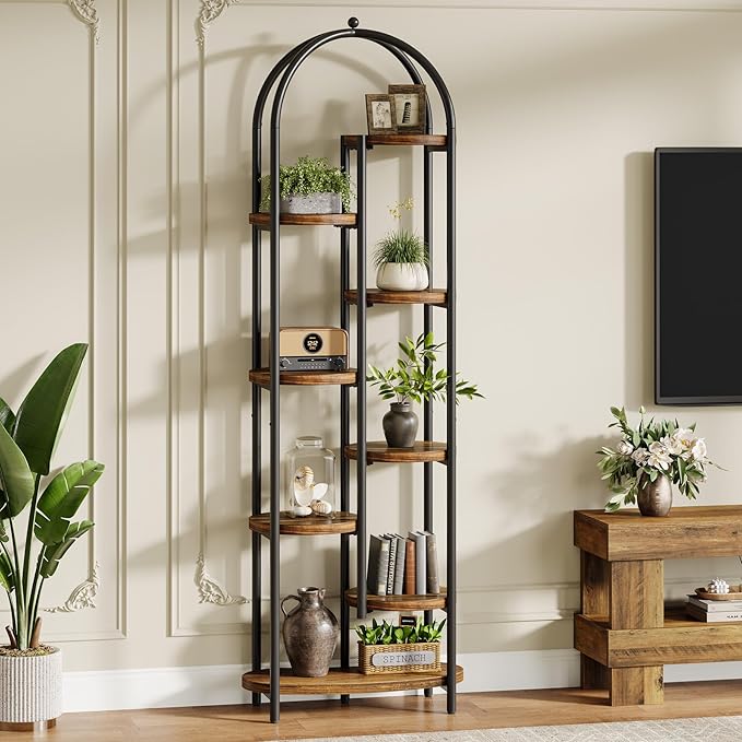 Tribesigns 8-Tier Plant Stand Indoor, 70" Tall Arched Plant Shelf with Metal Frame, Multi-Tier Flower Stand Pot Holder Corner Display Rack for Patio, Balcony, Garden, Living Room, Brow& Black