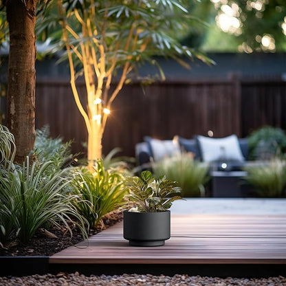 Kante 10 Inch Dia Concrete Planter, Round Pedestal Design Garden Pot for Indoor Outdoor Plants, Modern Flower Pot with Drainage Hole and Rubber Plug, Black