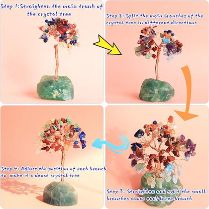 Rose Quartz Healing Crystal Tree Natural Reiki Crystals Gemstone Stone Base Copper Wire Tree Life Money Trees Pink Feng Shui Reiki Energy Tree for Home Office Desk Decor Good Luck Gifts for Women Men