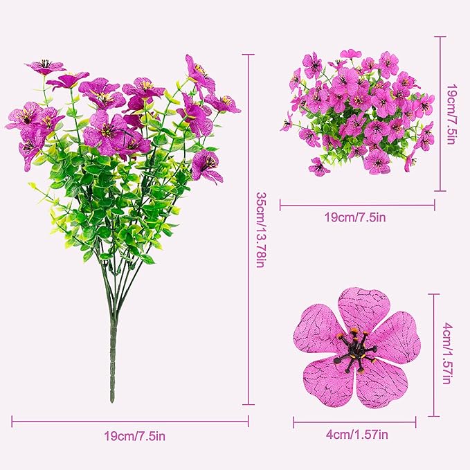 FGSAEOR 12 Bundles Artificial Flowers for Outdoor Indoor, Faux Flower Purple Daisy with Eucalyptus Leaves Fake Plants Greenery, Garden Home Decor for Boxwood Porch Patio