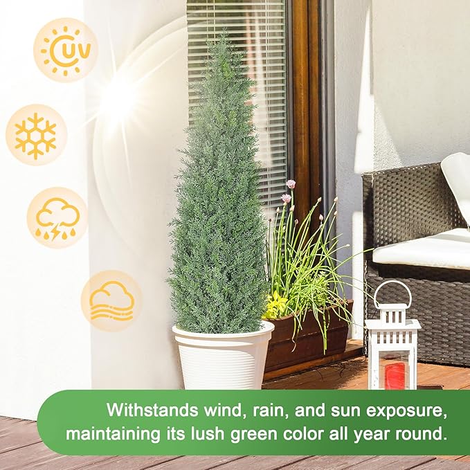 3FT Artificial Topiary Cedar Trees, 2-Pack Realistic Pre-Potted UV Resistant Faux Cypress Plants for Home Porch, Garden, and Entryway Decor
