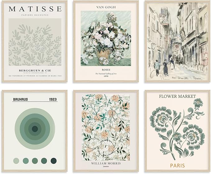 Matisse Wall Art Posters - 8x10 Canvas Prints, Set of 6, Vintage Abstract Decor for Bedroom, Boho Retro Room Aesthetic