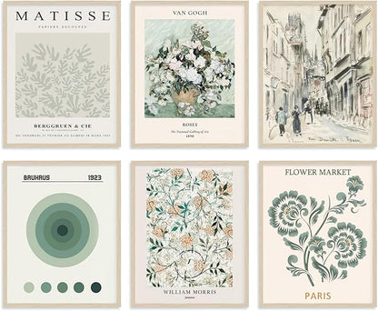 Matisse Wall Art Posters - 8x10 Canvas Prints, Set of 6, Vintage Abstract Decor for Bedroom, Boho Retro Room Aesthetic