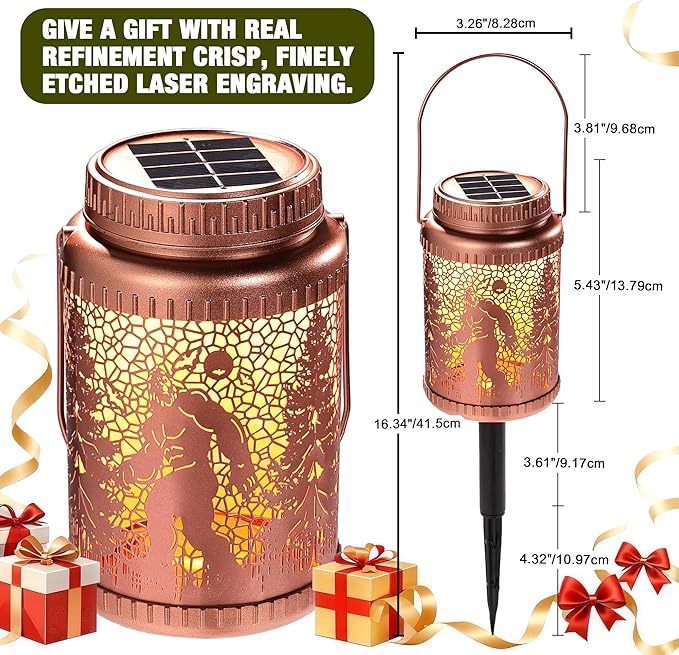 Cooo 6 Pack Solar Lanterns Outdoor Waterproof Bigfoot Sasquatch Christmas Trees Solar Pathway Lights Landscape Path Christmas Gifts for Women Mom Grandma Outdoor Table Lamp Garden Yard Decor-Rose Gold