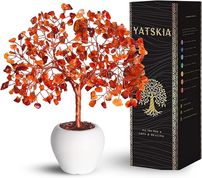YATSKIA Carnelian Stone Tree, Crystal Tree of Life, Healing Crystals and Stones, Crystal Decorations for Home, Crystals Gifts for Women, Hippie Decor, Reiki Gifts