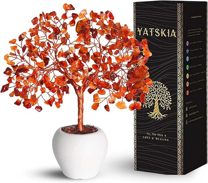 YATSKIA Carnelian Stone Tree, Crystal Tree of Life, Healing Crystals and Stones, Crystal Decorations for Home, Crystals Gifts for Women, Hippie Decor, Reiki Gifts