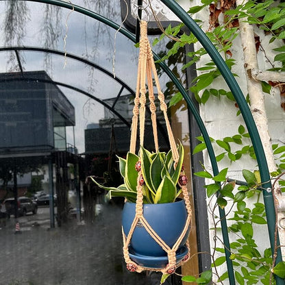 Macrame Plant Hanger for 5 to 10 Inch Plant Pots, Set of 2 Indoor Handmade 35 Inch Woven Rope Hanger Kits with Hooks and Wood Beads, Hanging Planter Basket Holder for Boho Home Decor (Brown, 2 Pack)