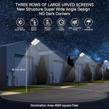 Solar Street Light 9000W, Street Light Outdoor High Lumens, Parking Lot Lights 7000K, Solar Lights Outdoor Motion Sensor Dusk to Dawn for Parking Lot, 2 Pack