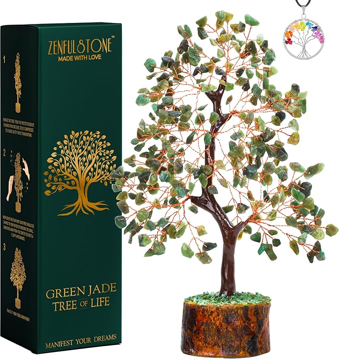 ZENFULSTONE Green Jade Crystal Tree of Life for Luck & Prosperity Decor for Home and Office | Handmade Bonsai for Wealth & Balance and Good Fortune | Perfect Well-Being Gift for Loved Ones