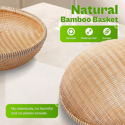 – Set of 3 Handwoven Bamboo & Rattan Baskets, Assorted Styles – Decorative & Functional for Fruit, Bread, Snacks – Bonus Tongs & Whisk (SET3 Handwoven Bamboo Basket – Single Orchid Weave)