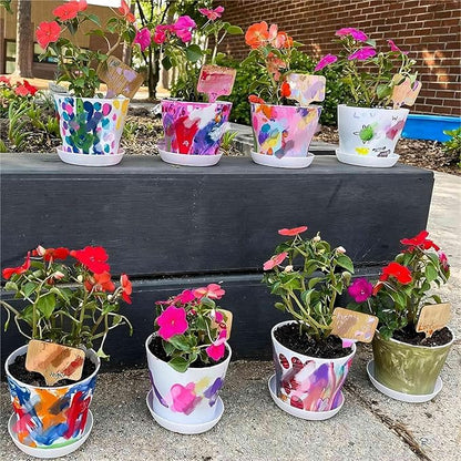 20 Pack 5.5 Inches Plastic Planters with Saucers, Modern Decorative Flower Plant Pots, Decorative Gardening Pots with Drainage for Plants, Succulents, Seed Nursery, Flower, White