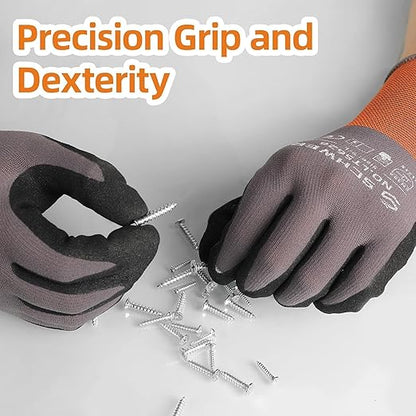 Schwer 6 Pairs Safety Work Gloves Sandy Nitrile Coated LT5626, Max Abrasion Resistant Heavy Duty Working Gloves with Grip for Men Women, Touch-Screen, for General Use, Mechanic, Construction, XXL