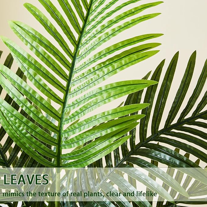 Artificial Palm Tree Indoor, 3.5FT Tall Faux Plants, Fake Tropical Silk Floor Plant with White Planter, Faux Areca Palm Plant Artificial Tree in Pot for Home Room Office Outdoor Patio Decor