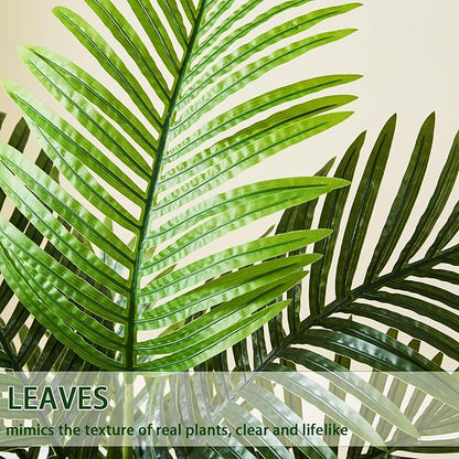 Artificial Palm Tree Indoor, 3.5FT Tall Faux Plants, Fake Tropical Silk Floor Plant with White Planter, Faux Areca Palm Plant Artificial Tree in Pot for Home Room Office Outdoor Patio Decor
