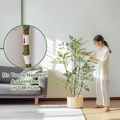 4.6ft Faux Bamboo Tree Artificial Nandina Tree Artificial Indoor Plants Realistic Fake Potted Tree with 800+ Leaves, Cement Planter - Home Office Decor Perfect for Housewarming Gift Non-Toxic