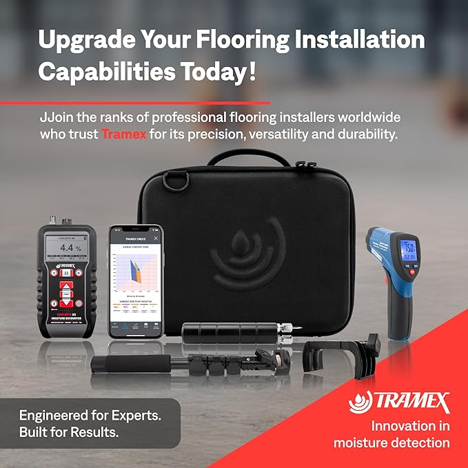 Tramex Flooring Installer Kit FINSK | CMEX5 Digital Meter, Infrared Surface Thermometer & Heavy-Duty Pin Probe | Check Concrete & Wood Moisture, Humidity, Temperature & Dew Point Pre Floor Install