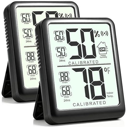 Antonki 2-Pack Room Thermometer, Digital Small Hygrometer Indoor Thermometer Humidity Gauge, Temperature Humidity Meter with Max/Min Record Monitor Sensor for Home, Plants - Battery Included