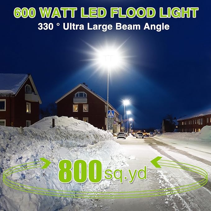 LED Flood Light Outdoor, STASUN 600W 60000lm 6000K Daylight White IP66 Waterproof, Commercial Parking Lot Light,3 Heads for Yard Street Stadium House Floodlight Bright Security Lights for Outdoor Area