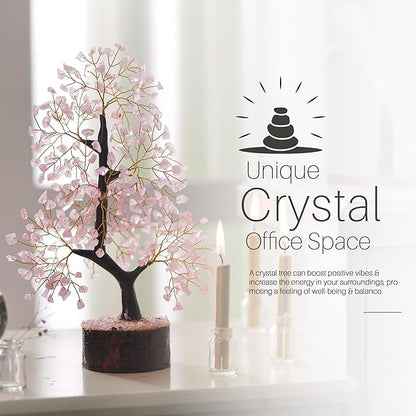 Rose Quartz Crystals Tree of Life Gifts, Womens Birthday Gifts for Her, Money Tree, Pink Tree Decor, Rose Quartz Pink Gifts for Women, Office Decor, Housewarming Gifts, Gemstone Trees