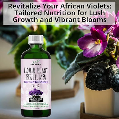 3-1-2 African Violet Fertilizer for Indoor Plants: Liquid Fertilizer with Essential Micronutrients Drops - Plant Food for African Violets (32 OZ)