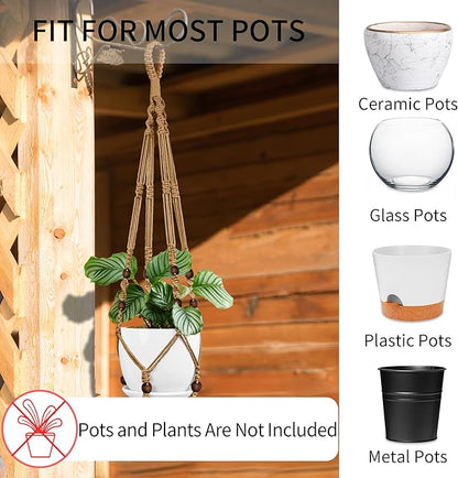 Macrame Plant Hanger - Fits 4 to 13 inches Pots for Indoor Outdoor, 35"/29"/23" Different Sizes Set, Brown (POTS NOT Included)