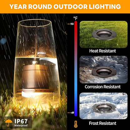 Gardenreet Brass In Ground Well Light - Ip67 Low Voltage Outdoor Light, 12V LED Landscape Lighting, Antique Bronze for Walkway Garden Lawn with 2700K Warm White MR16 Bulb (4 Pack)