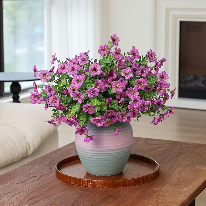 mizii Artificial Flowers for Outdoors 20 Bundles Realistic Faux Silk Flower UV Resistant Fake Plants Outside Decorations for Patio Garden Balcony Yard Porch Summer Indoor Home Decor (Purple)
