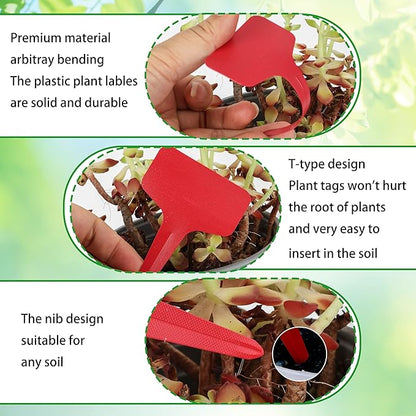 Plant Labels Tags 200Pcs T-Type Plant Markers Plastic Plant Label Tags Garden Tags Plant Labels for Outdoor Garden Waterproof Plant Label Identification Stakes with Permanent Marking Pen 5 (Red)