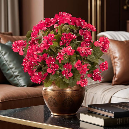 4 Pcs Artificial Flowers Bougainvillea Outdoor Artificial Plants Faux Flowers with Stems Silk Flowers for Wedding Porch Living Garden Decor(4PCS,Rose Red)