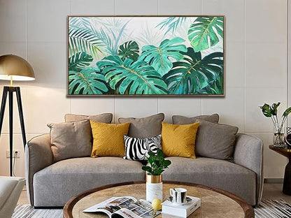 Enartly Plant Leaf Canvas Tropical Framed Wall Art for Living Room, Hawaiian Monstera Painting Plam Botanical Wall Art Print for Bedroom Dining Room Office Home Decor, 40"x20"