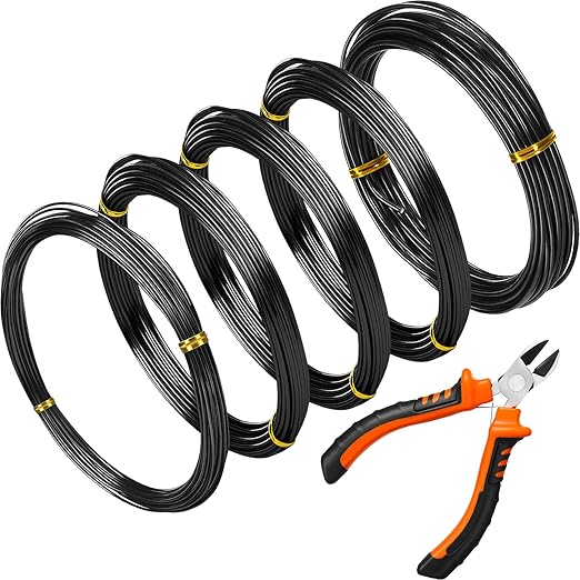 Mudder 5 Roll Aluminum Bonsai Training Wire Tree 160 Feet Total with Bonsai Wire Cutter Anodized Training for Holding Branches Small Trunks(Black)